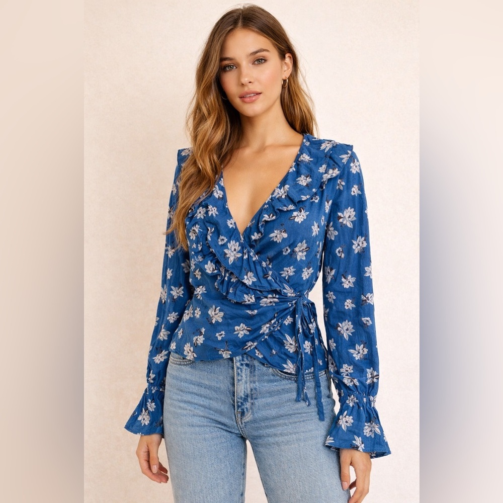 Free People NEW Amanda Ruffle Top Wrap Tie